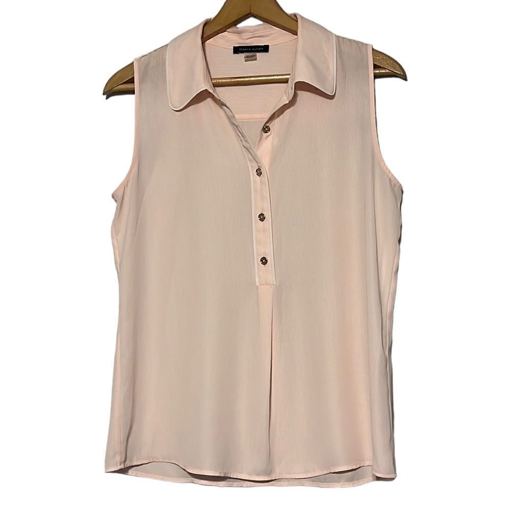 Tank Top Womans Size Small Tommy Hilfiger Pink White Striped Collared Preppy